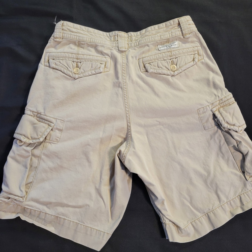 Polo Ralph Lauren Mens Cargo Shorts Tan Khaki Cotton Twill Size 31 Utility - Picture 2 of 7